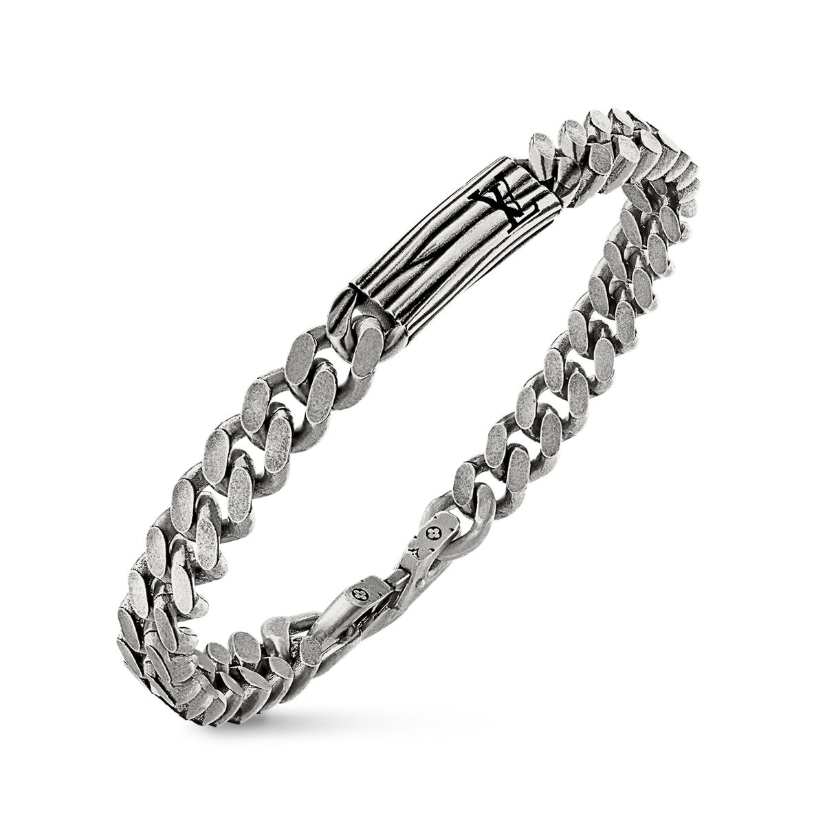 Louis Vuitton silver color metal chain bracelet with an engraved Monogram pattern