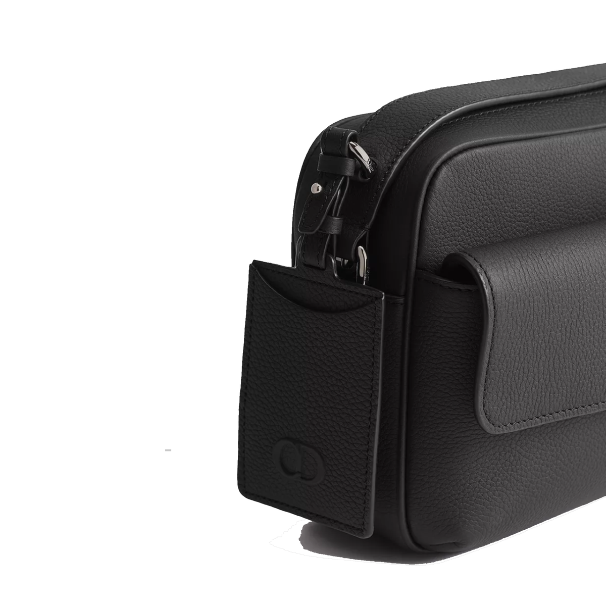 Dior CD Icon Zipped Messenger Bag in black matte grained calfskin