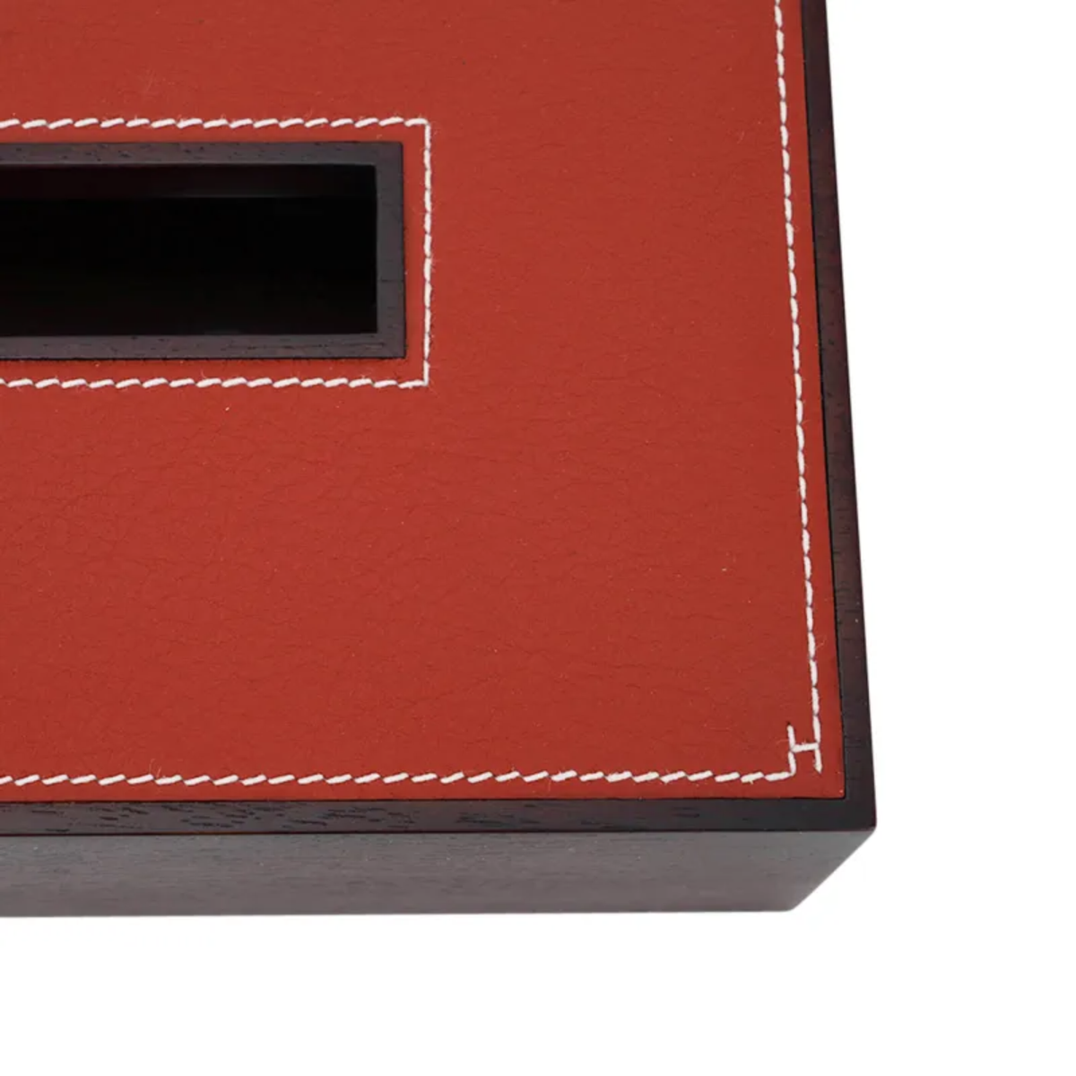 Hermes Pleiade tissue box made from solid brown mahogany wood and orange taurillon leather