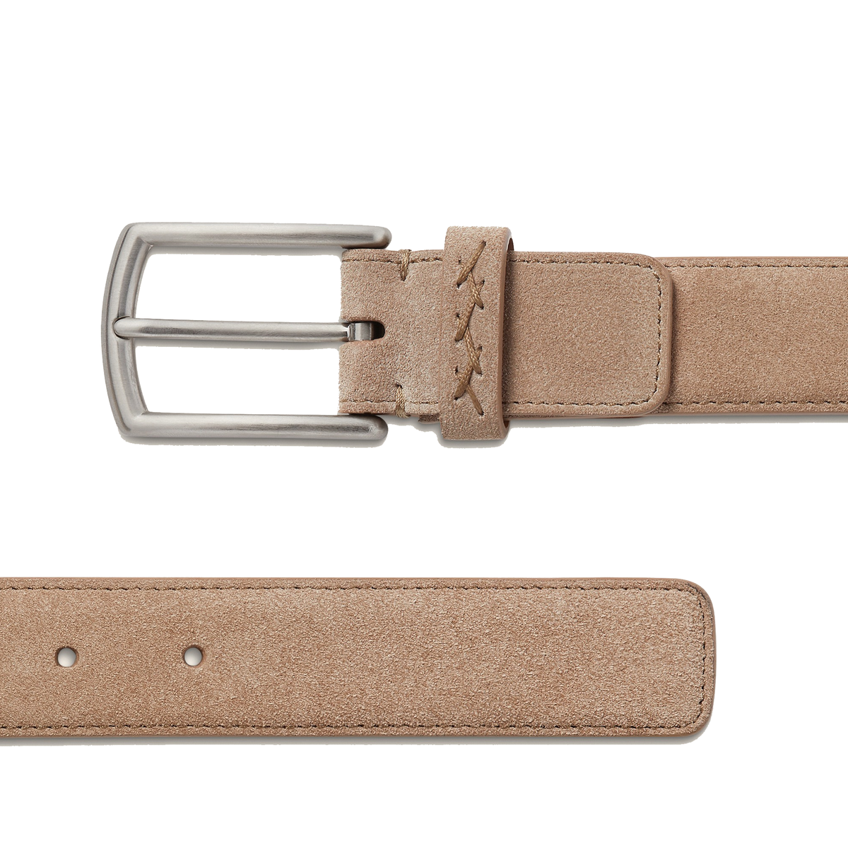 Zegna Beige Suede Belt featuring a brushed silver buckle — view 2
