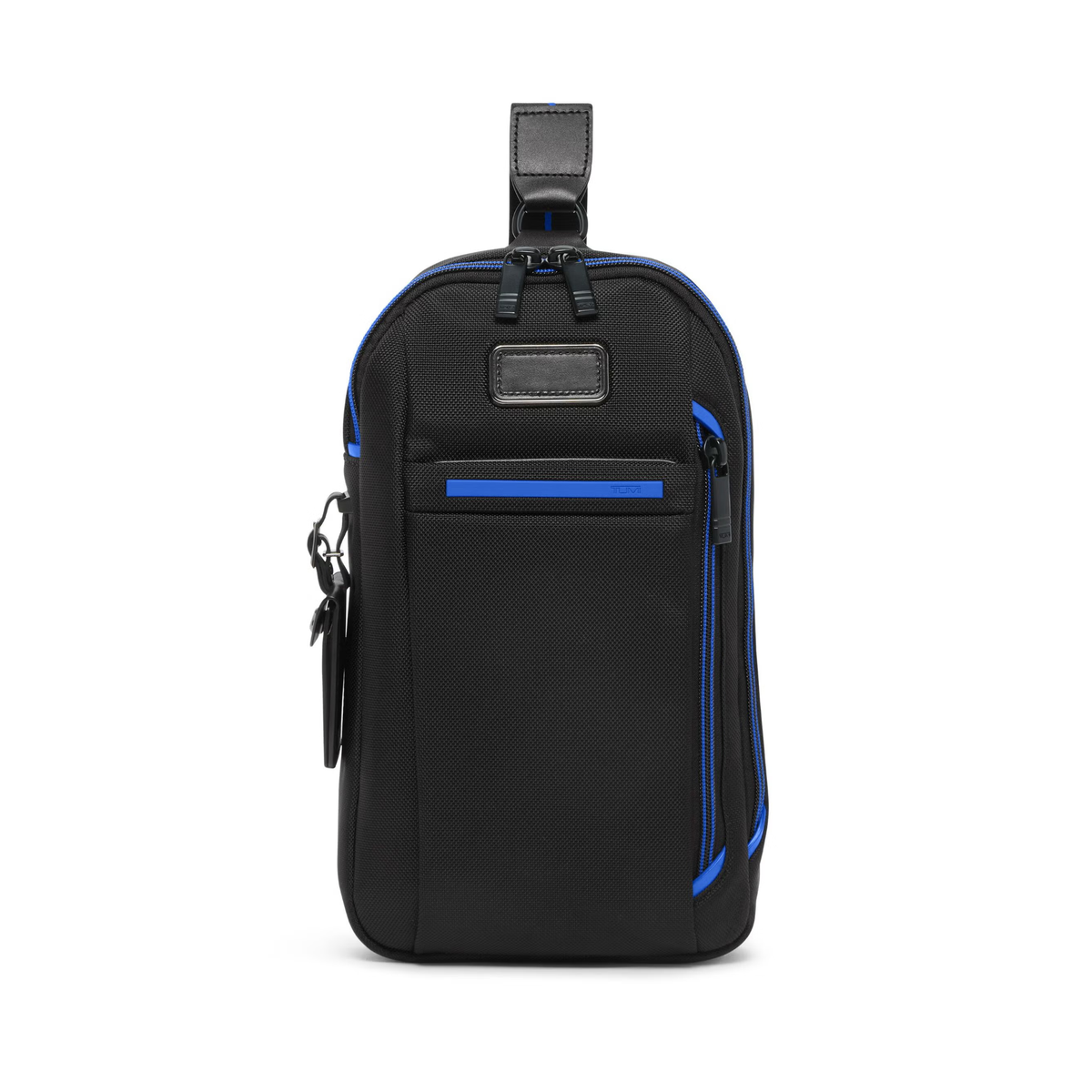 Tumi Alpha Sling Bag in black ballistic nylon with blue