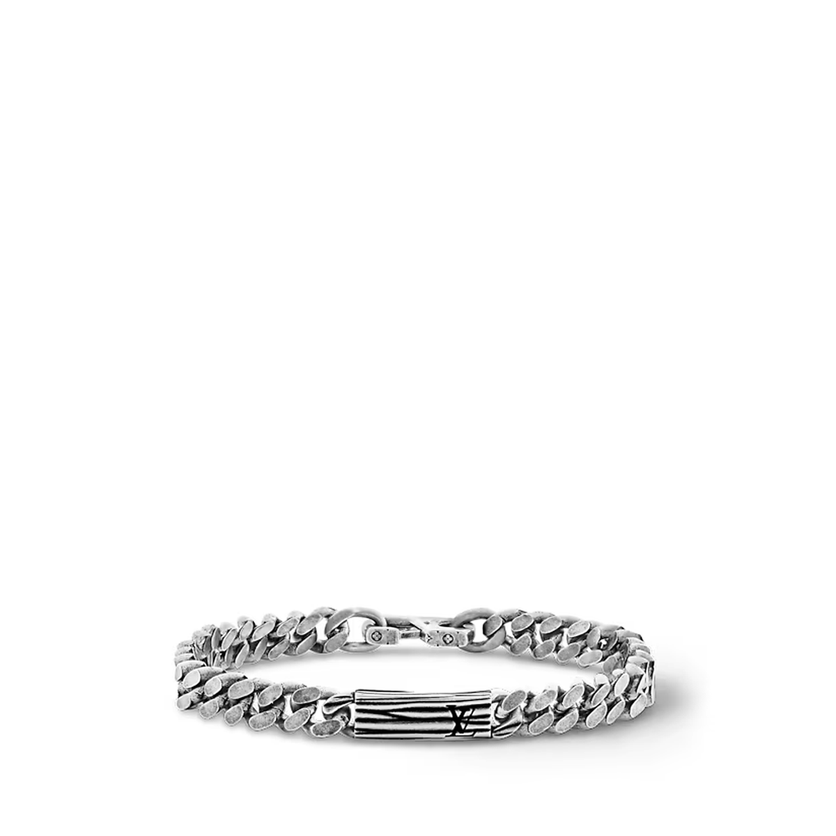 Louis Vuitton silver color metal chain bracelet with an engraved Monogram pattern