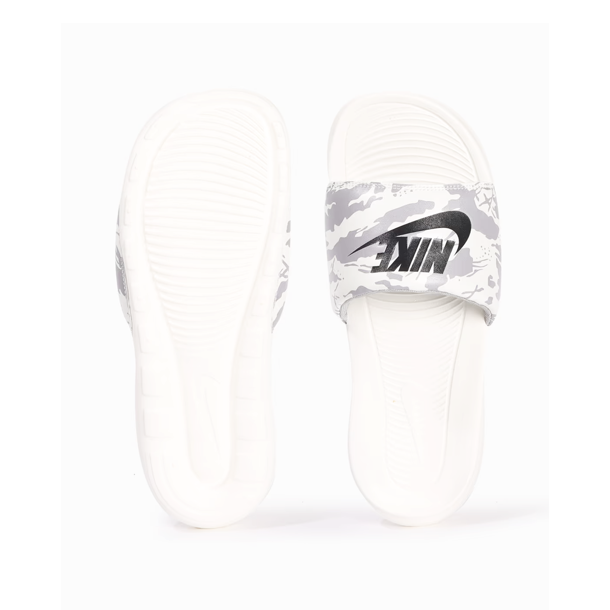 Nike Victori One Mens slides in white with a camouflage style print and black logo