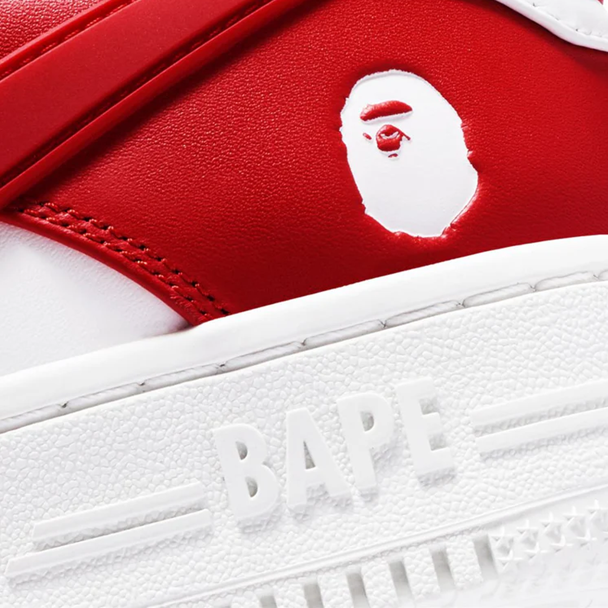 A Bathing Ape Bape Sta 6 low top sneakers in white and red leather