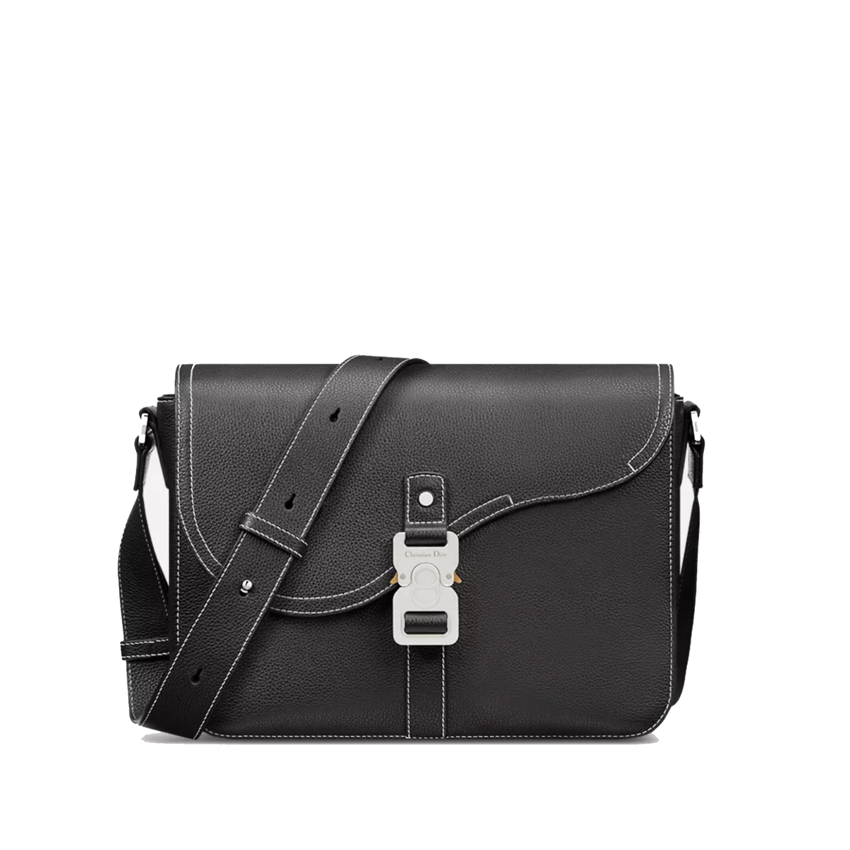 Dior Saddle Messenger Bag with Flap in black grained calfskin