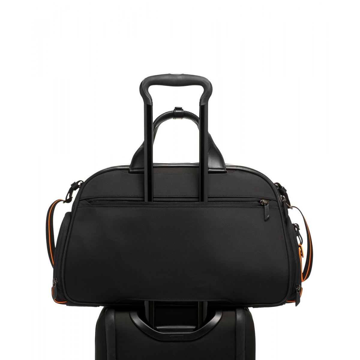 TUMI McLaren Quantum Duffel Bag in black with signature papaya orange accents — view 4