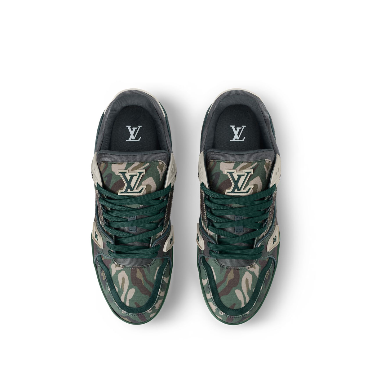 Louis Vuitton LV Trainer Sneakers featured here in a camo technical canvas