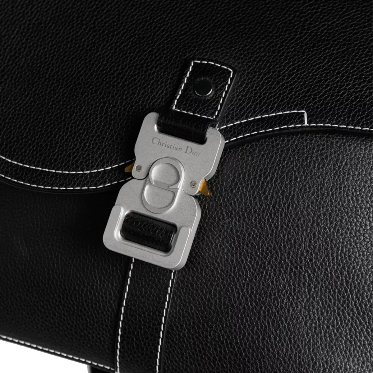 Dior Saddle Messenger Bag with Flap in black grained calfskin