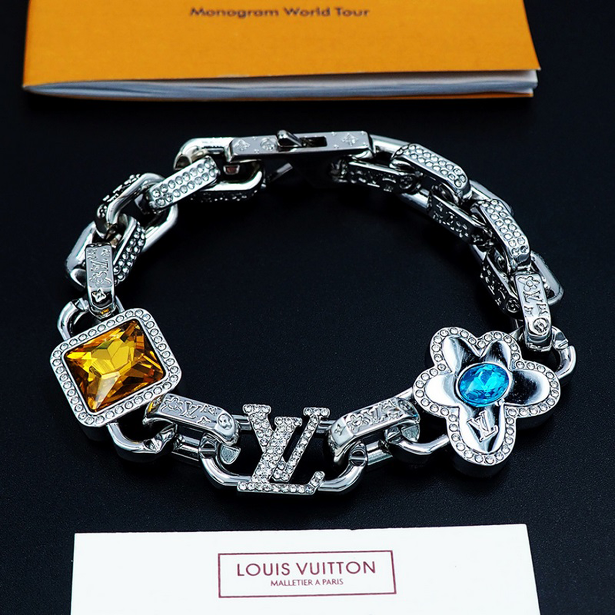 Louis Vuitton Monogram Silver bracelet featuring black silver