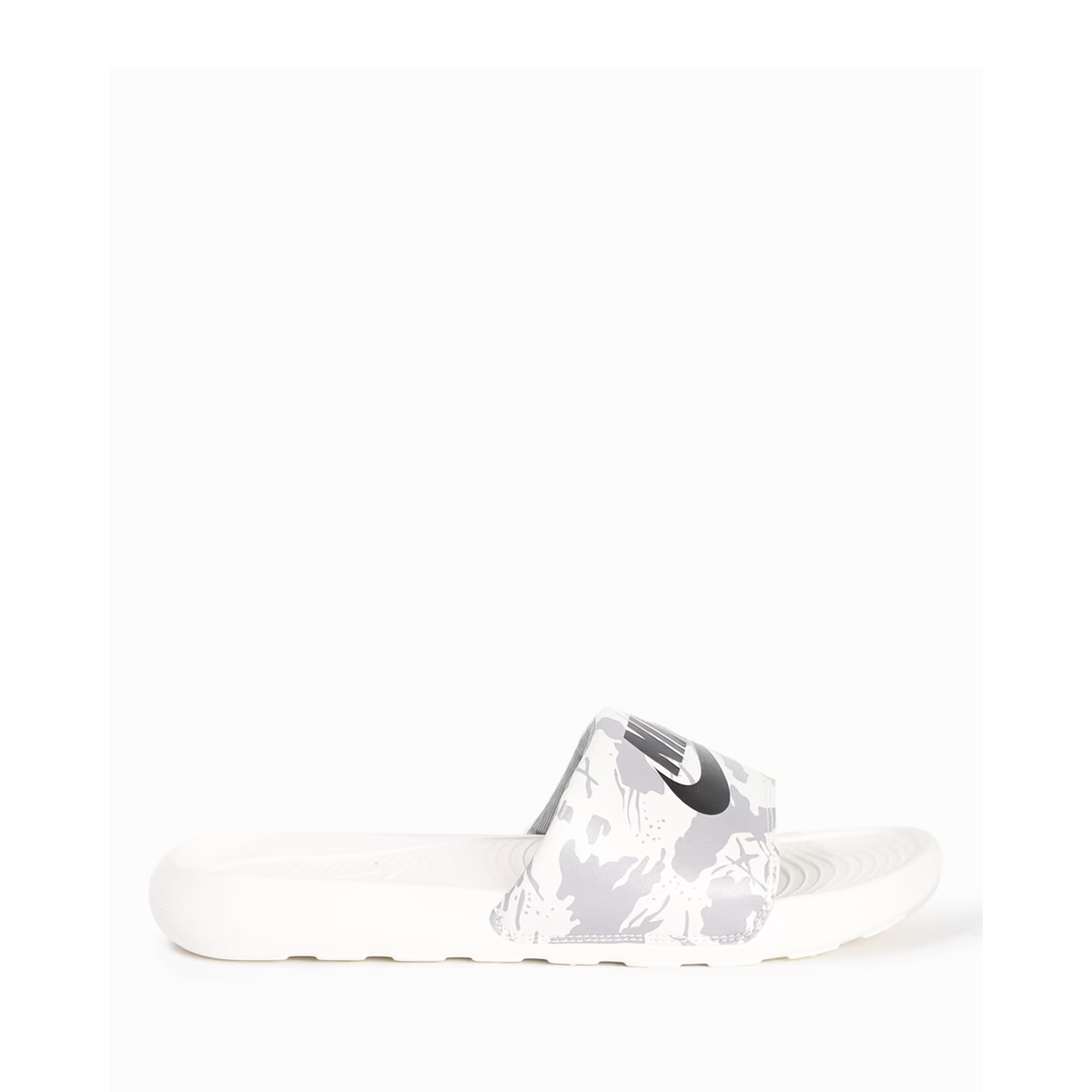 Nike Victori One Mens slides in white with a camouflage style print and black logo