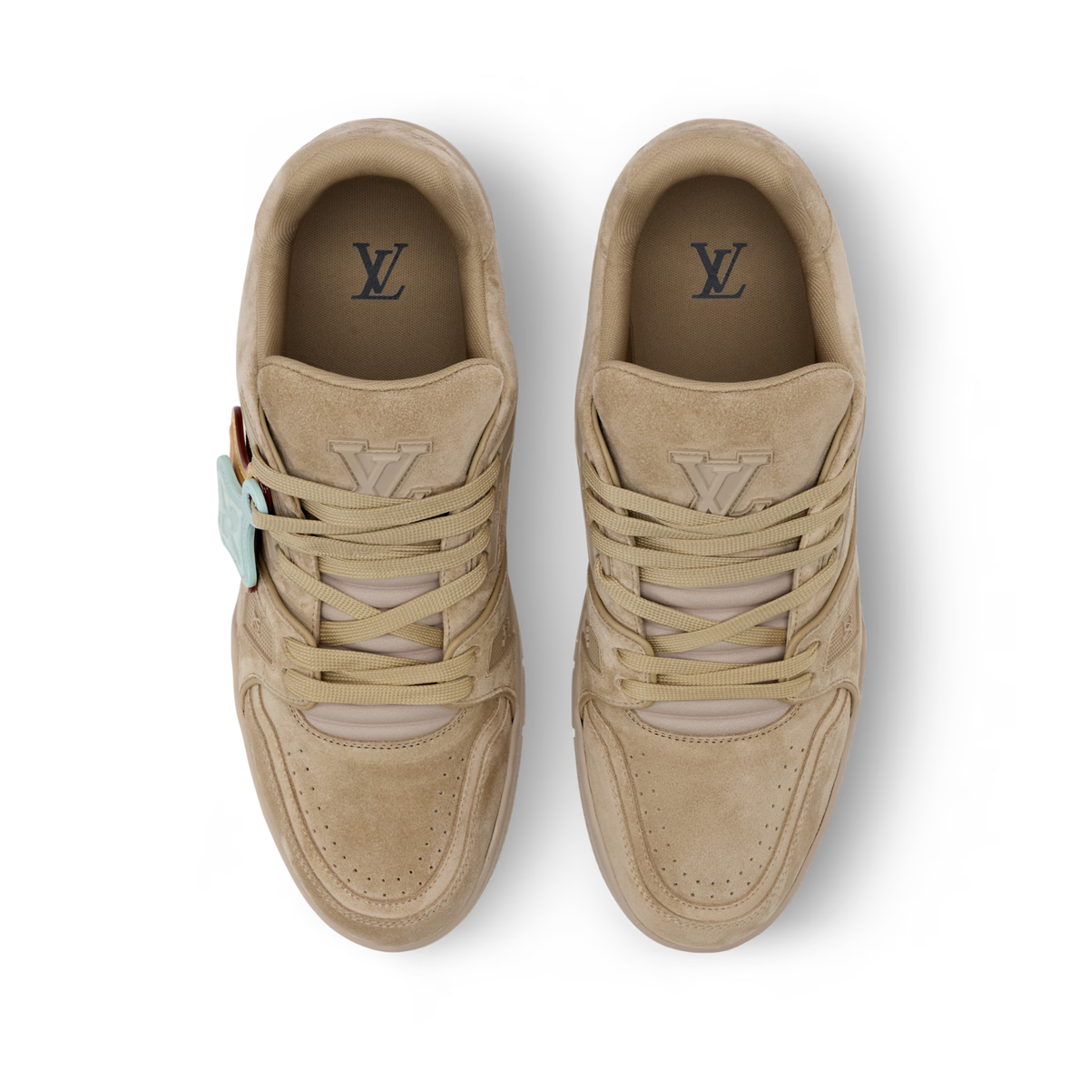 Louis Vuitton LV Trainer Distressed Sneakers in beige suede calf leather