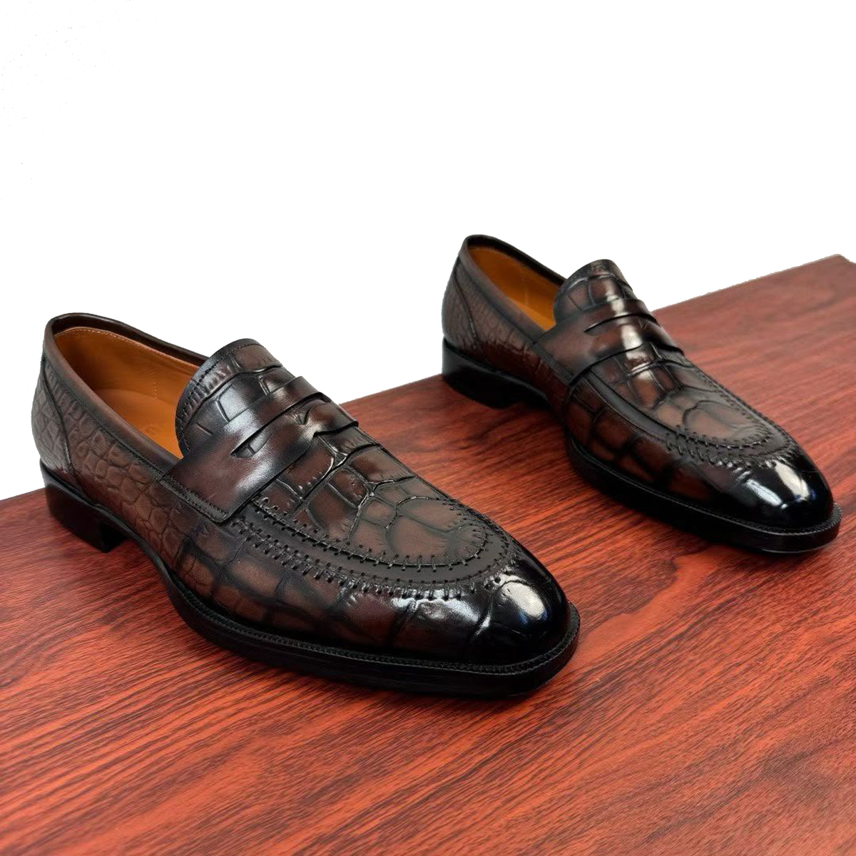 Berluti Paris croc embossed loafers feature a brown leather