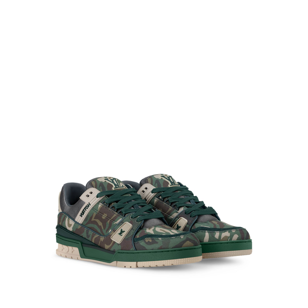 Louis Vuitton LV Trainer Sneakers featured here in a camo technical canvas