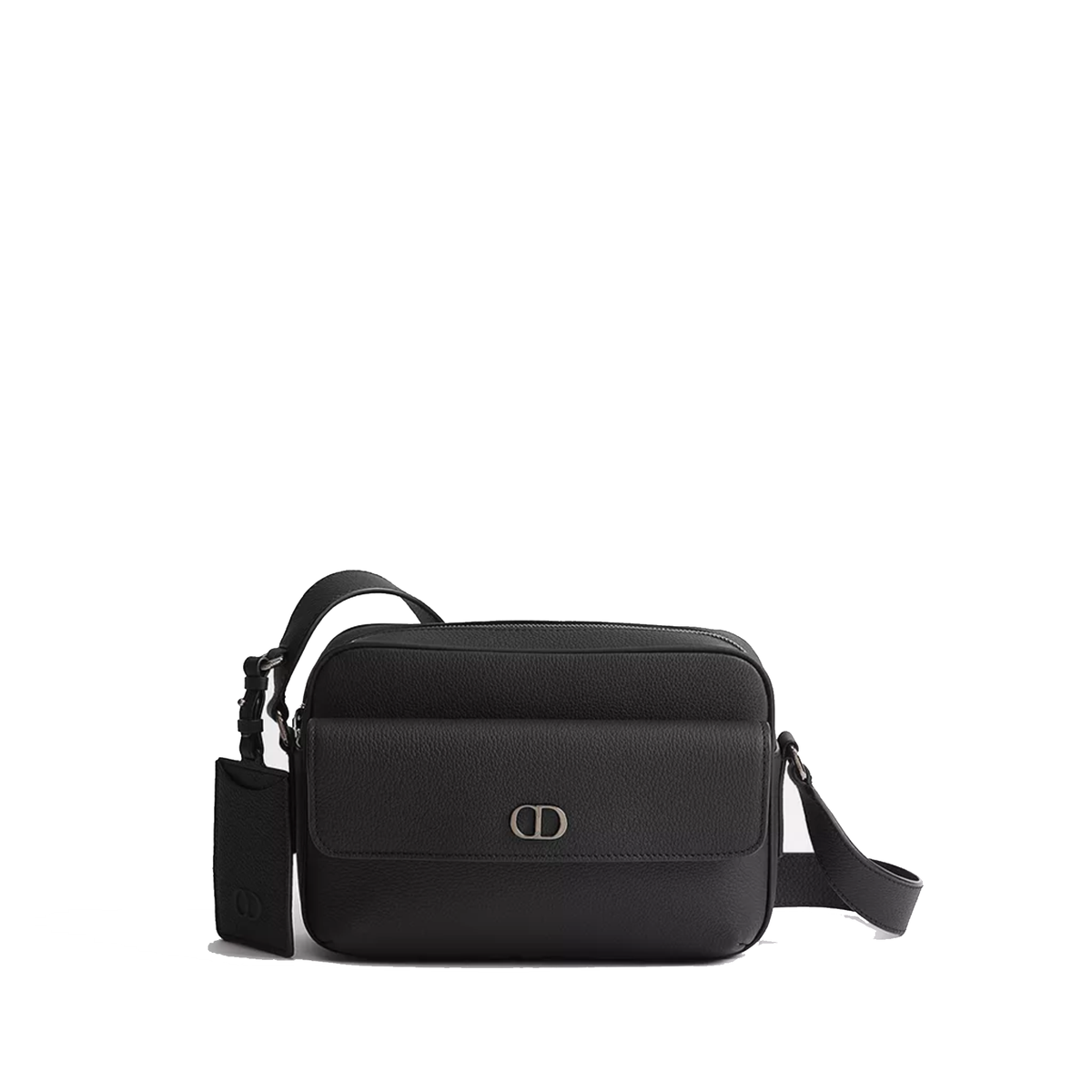 Dior CD Icon Zipped Messenger Bag in black matte grained calfskin