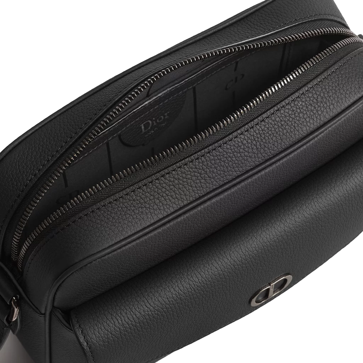 Dior CD Icon Zipped Messenger Bag in black matte grained calfskin
