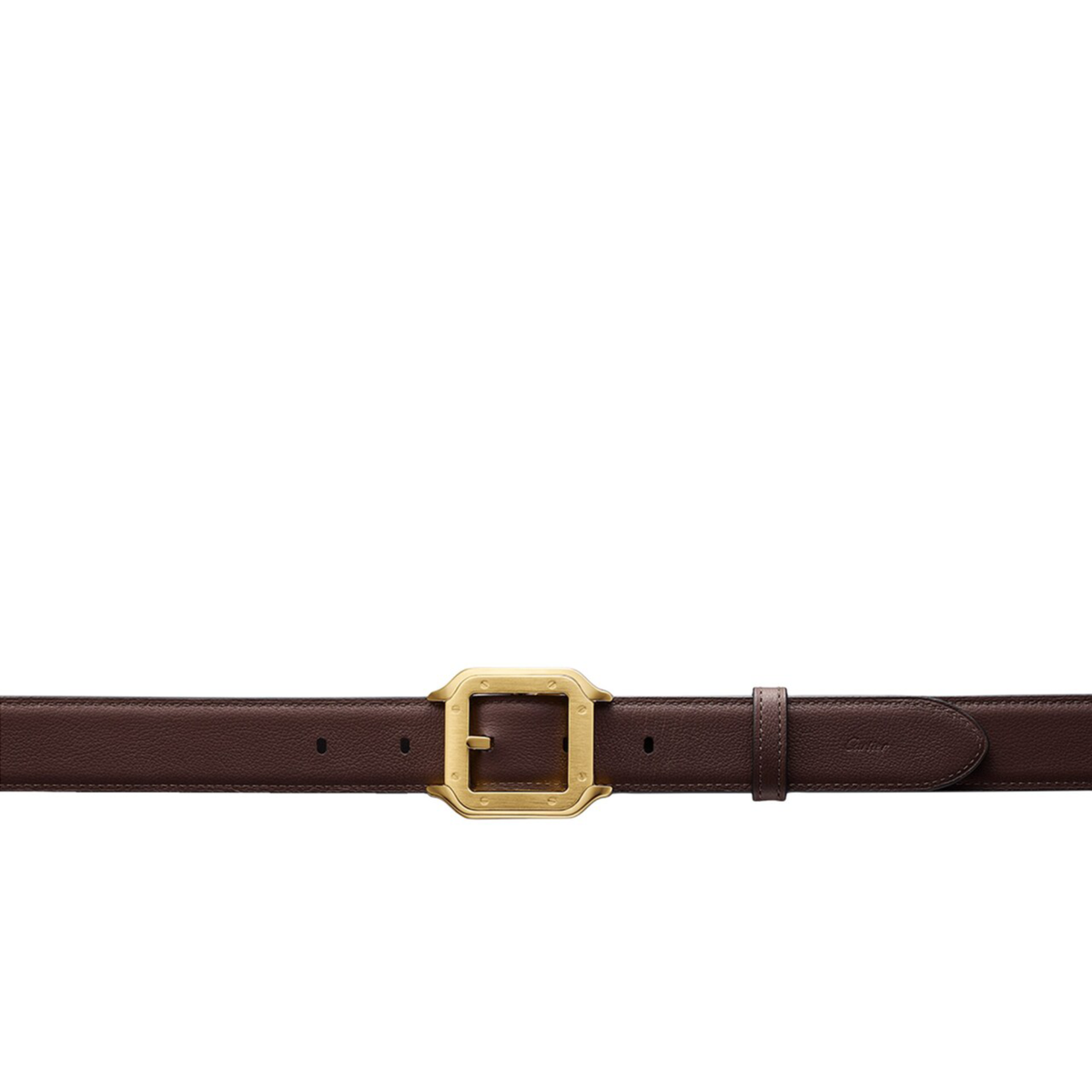 brown leather Santos de Cartier belt featuring a distinctive golden — view 1