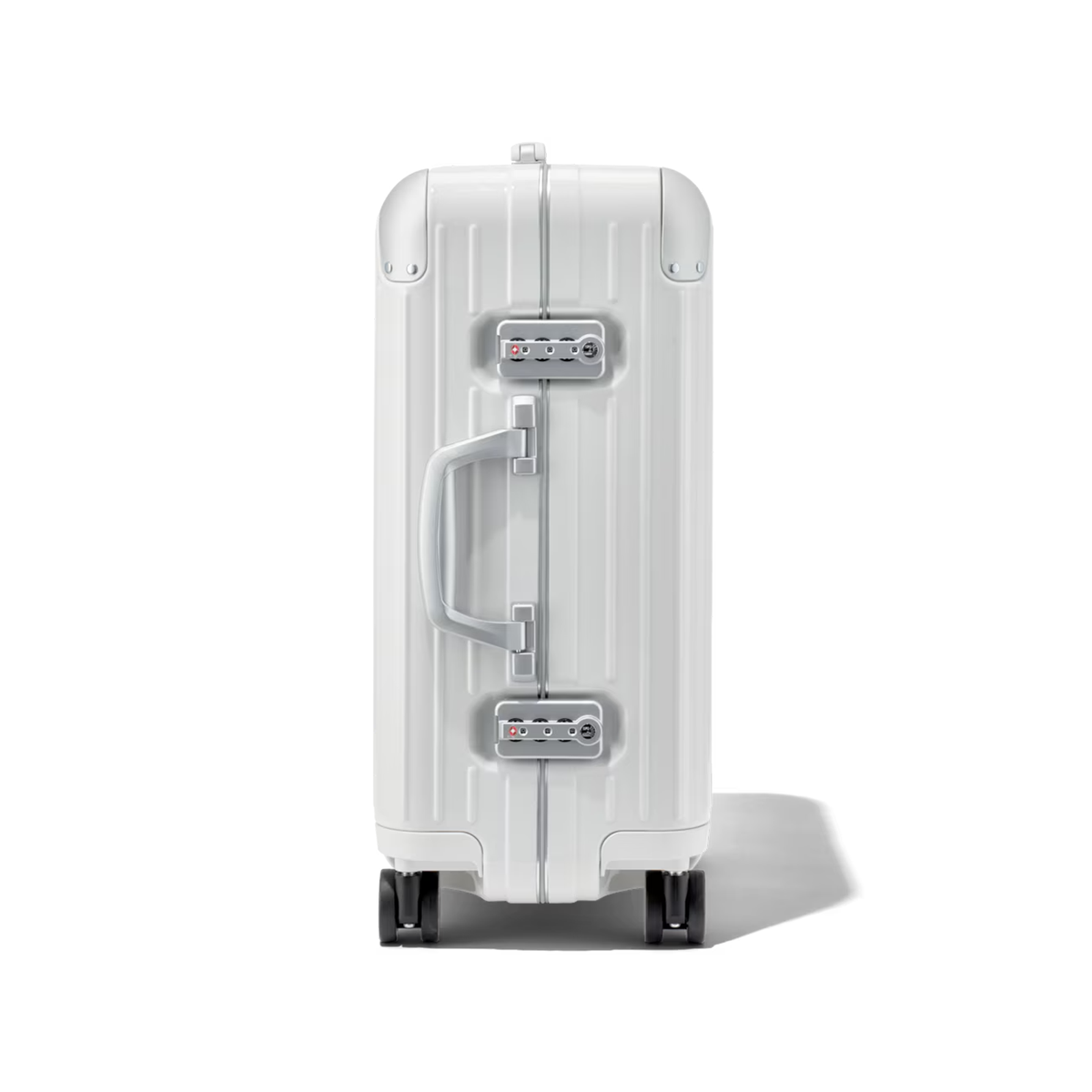 RIMOWA Hybrid Cabin suitcase in Silver is constructed from a lightweight