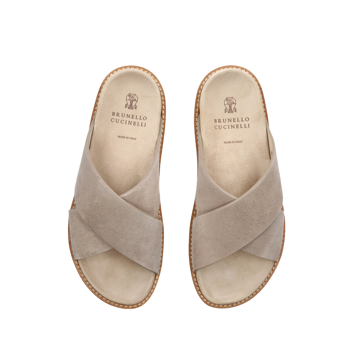 Brunello Cucinelli crossover strap suede sandals in off white
