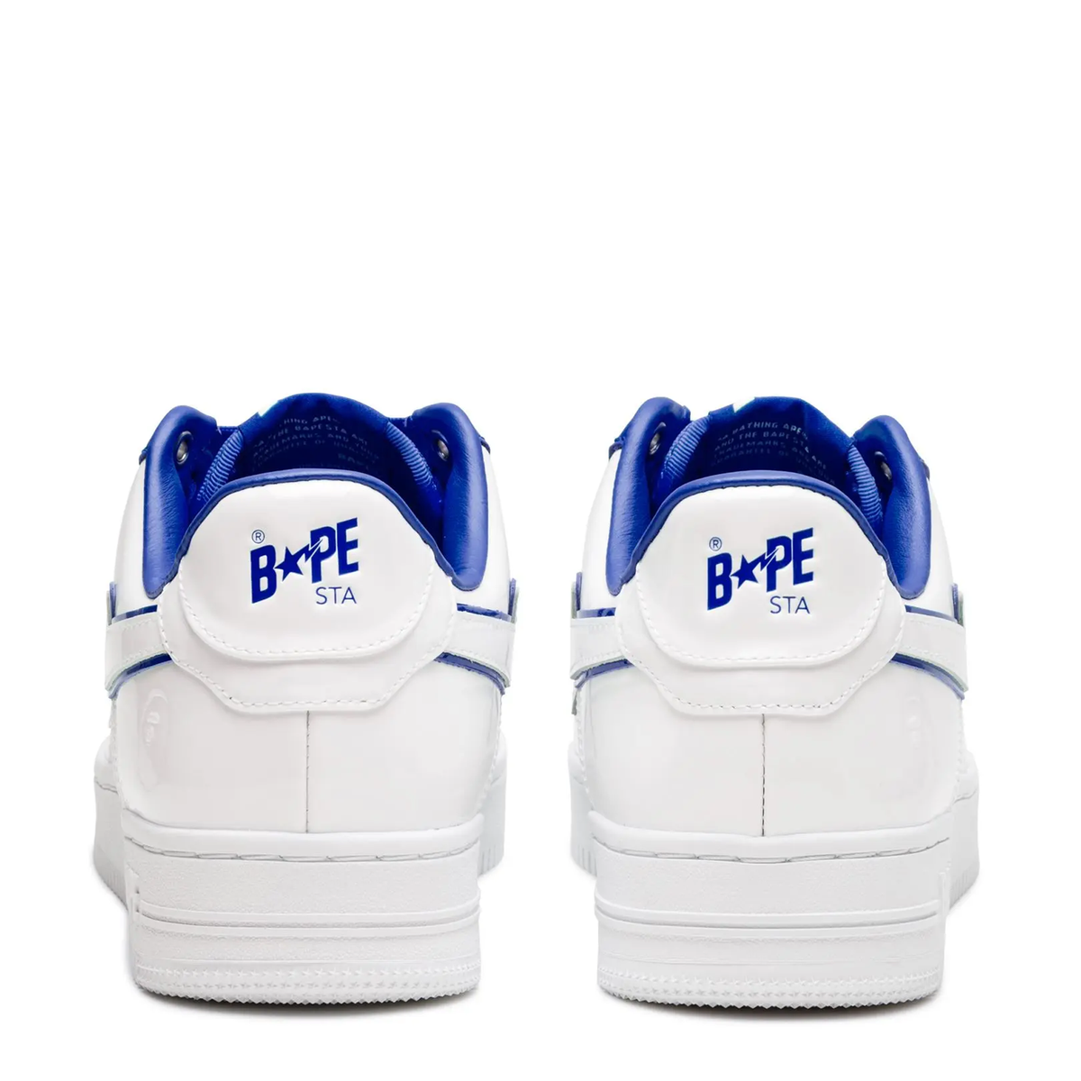 A Bathing Ape BAPE STA 8 M1 sneaker in the white and navy blue