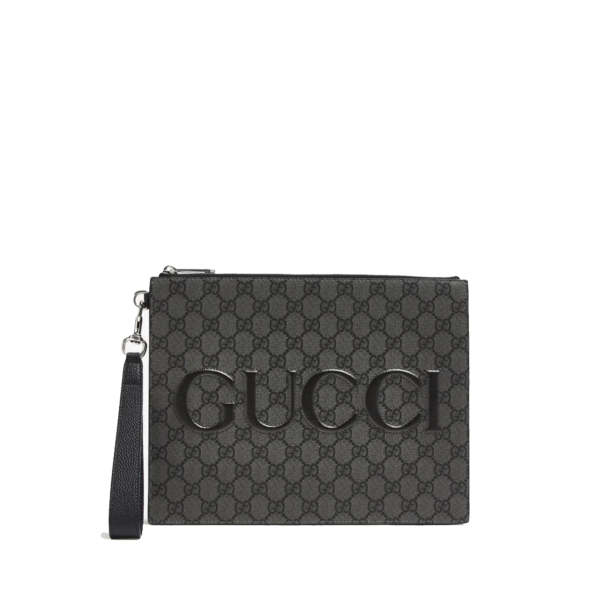 Gucci Inlaid Logo GG Supreme Canvas Clutch in grey and black — view 1