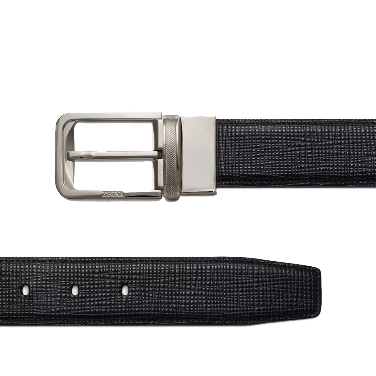Zegna Black Paglia Engraved Leather Reversible Belt — view 2