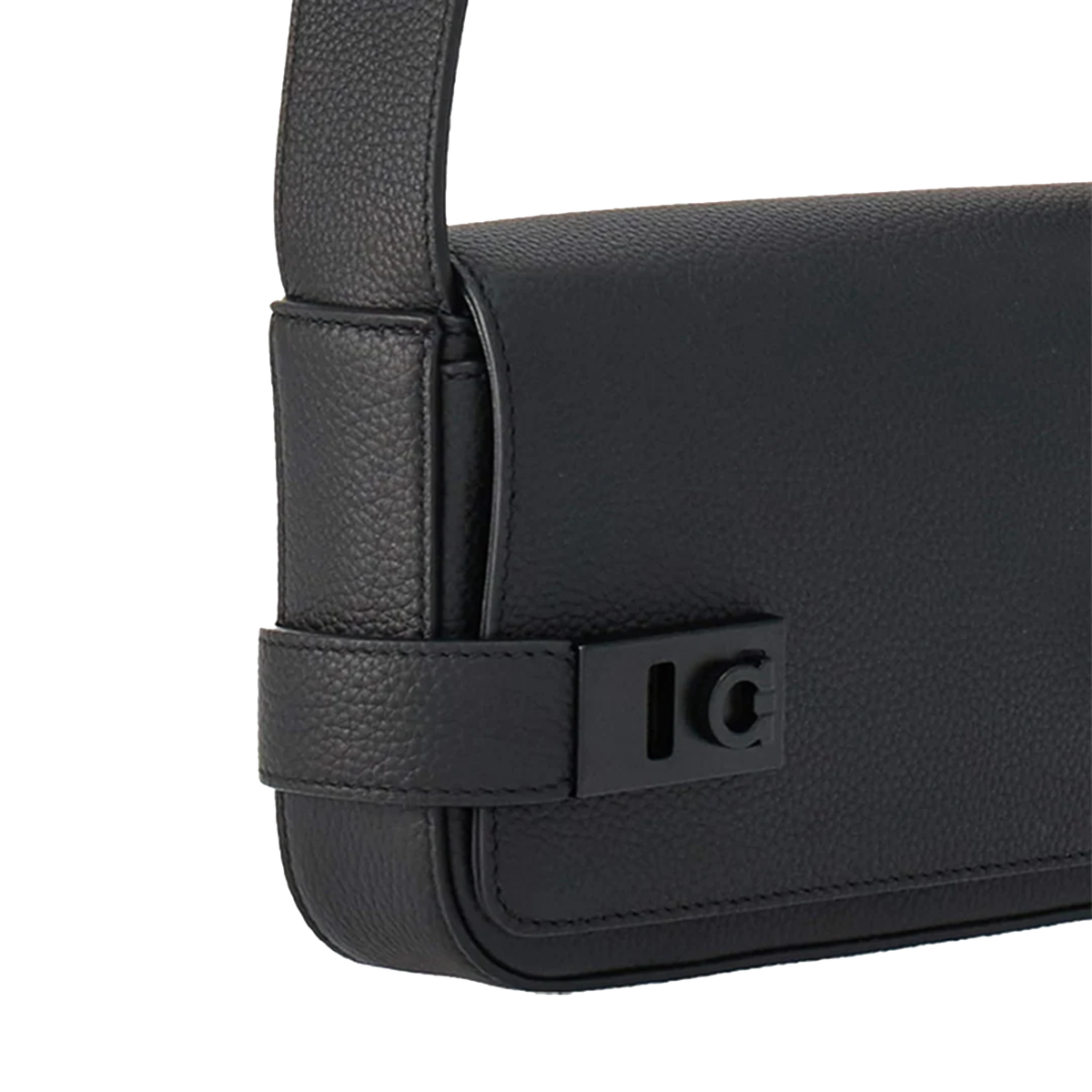 Ferragamo Gancini Buckle Leather Messenger Bag in black calfskin