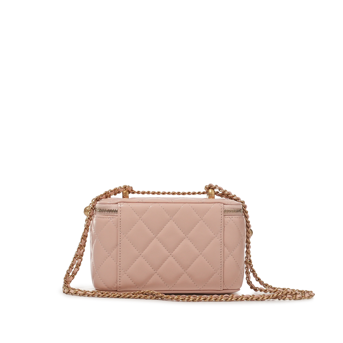 Chanel Pink Quilted Lambskin Long Vanity Case with brushed gold hardware