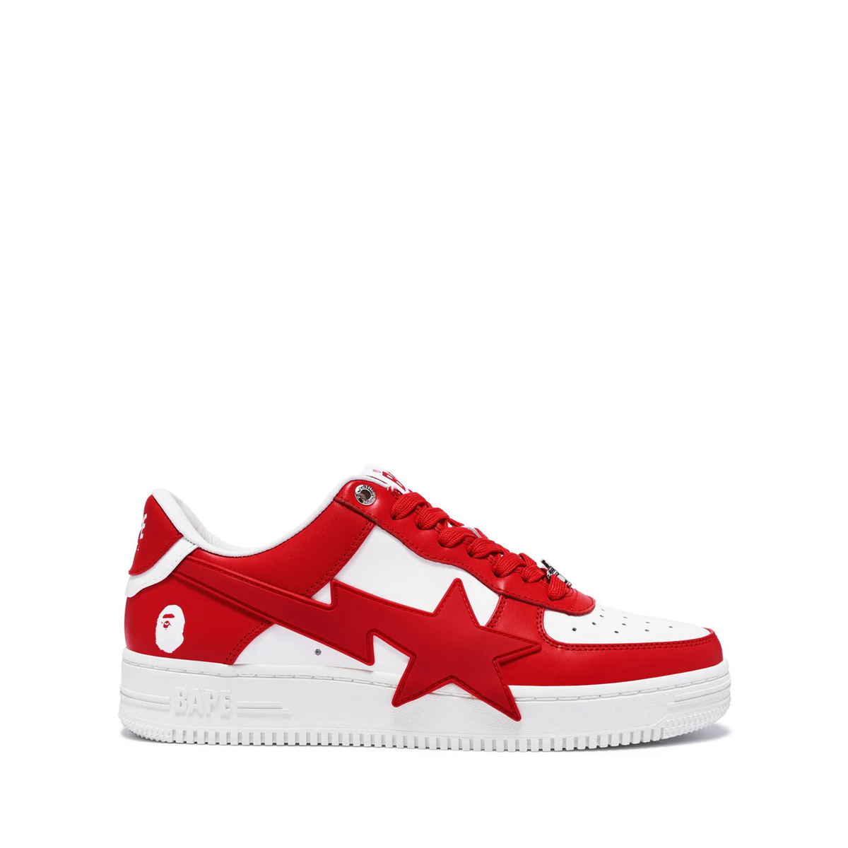 A Bathing Ape Bape Sta 6 low top sneakers in white and red leather