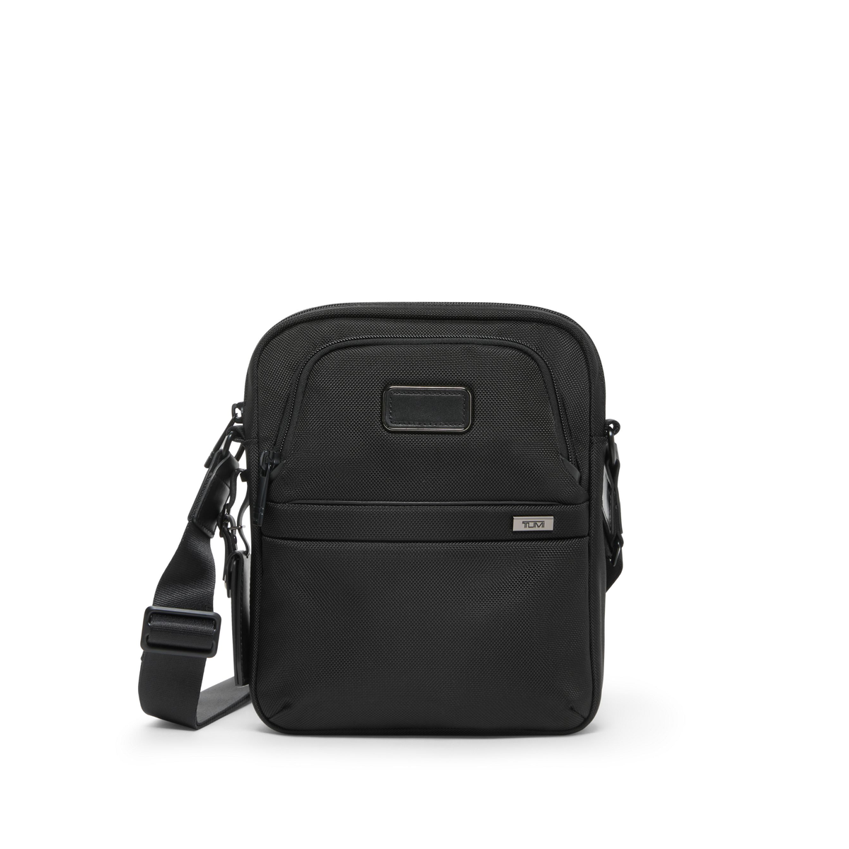 Tumi Alpha Medium Crossbody bag featuring a durable black