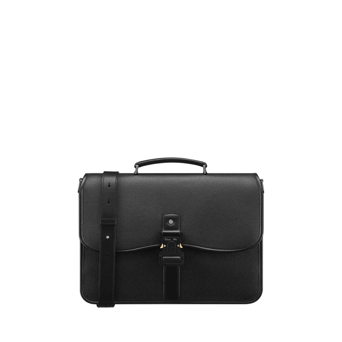 Dior Gallop Briefcase in black grained calfskin featuring the distinctive CD aluminum buckle — view 1