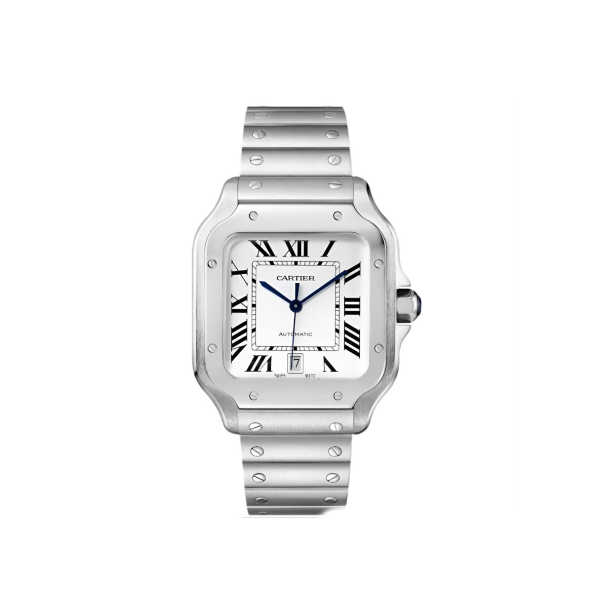Santos de Cartier watch featuring a stainless steel case and bracelet