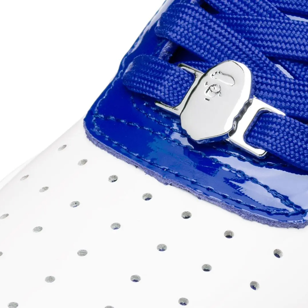 A Bathing Ape BAPE STA 8 M1 sneaker in the white and navy blue