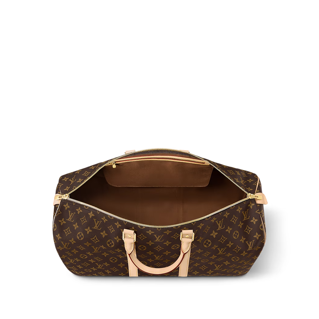 Louis Vuitton Keepall 55 duffle bag in Monogram canvas with natural cowhide leather trim
