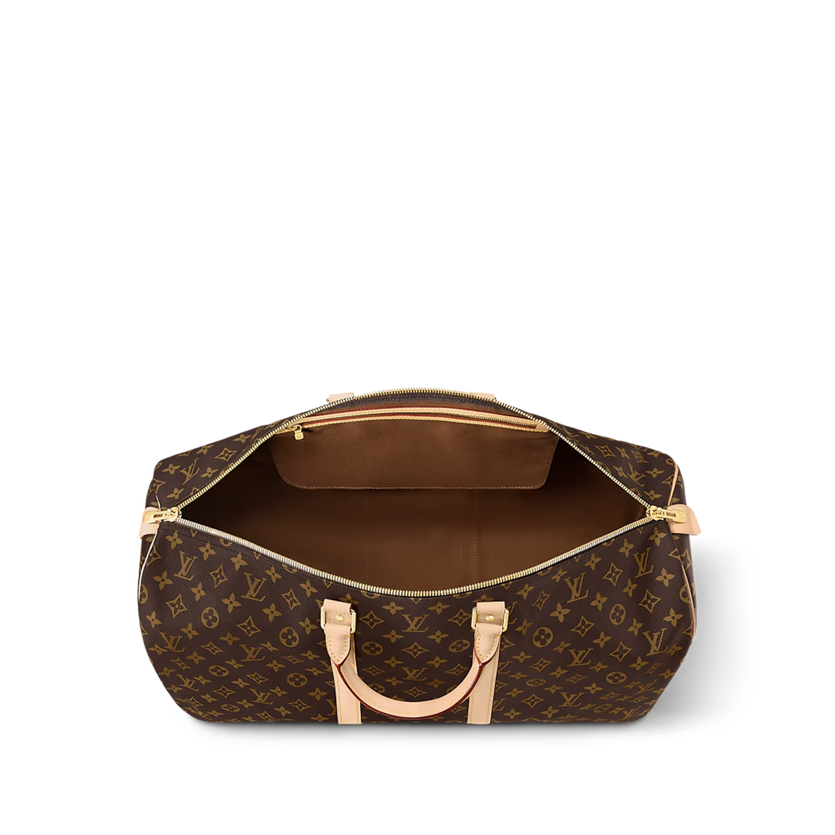 Louis Vuitton Keepall 55 duffle bag in Monogram canvas with natural cowhide leather trim