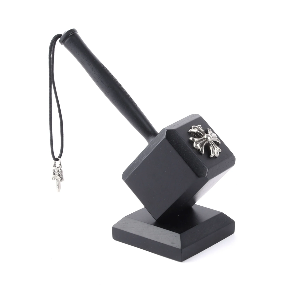 Chrome heart bottle opener shaped like Thors hammer with a wooden or black finish — view 1