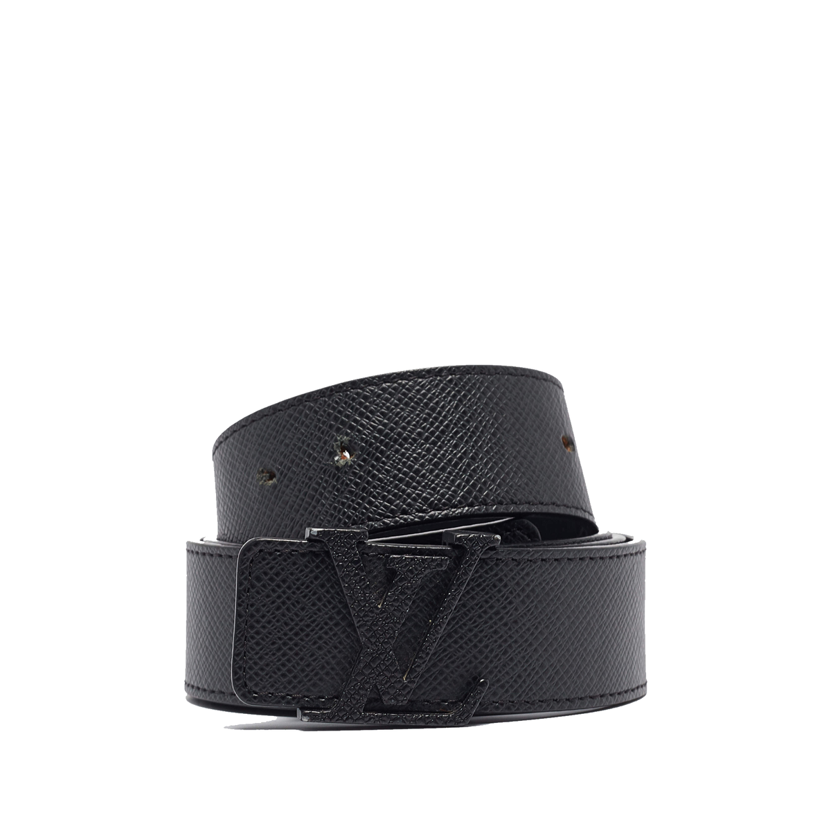Louis Vuitton LV Initiales belt crafted from black textured Taiga leather — view 1