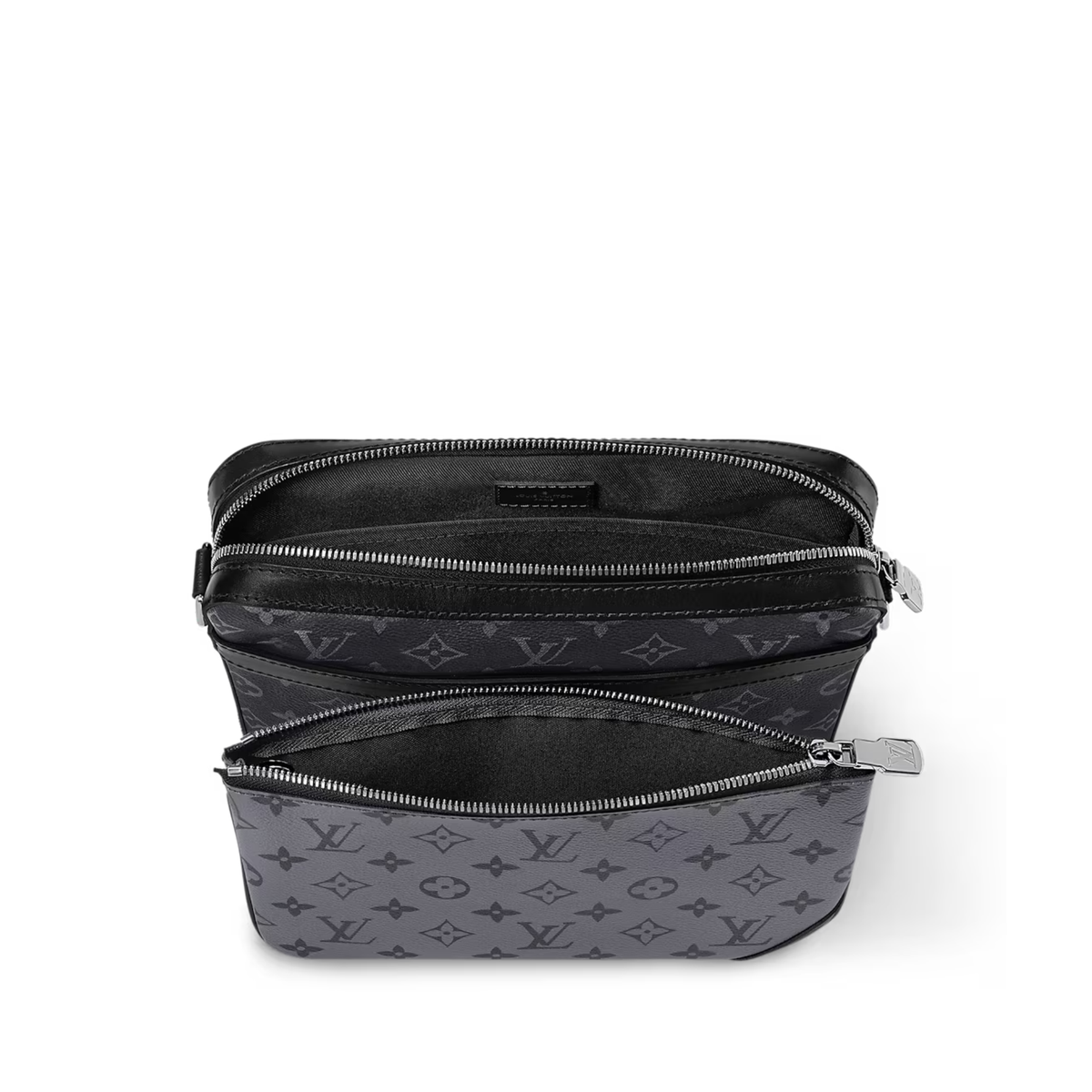Louis Vuitton Trio Messenger bag in Monogram Eclipse canvas features a hybrid gray on gray patterned