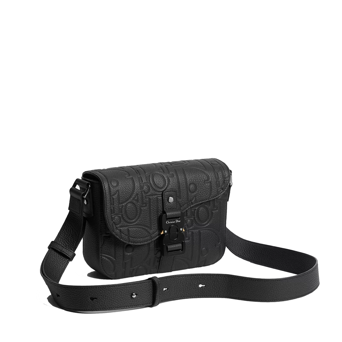 black Dior Small Saddle Messenger Bag crafted in embossed Dior Gravity leather