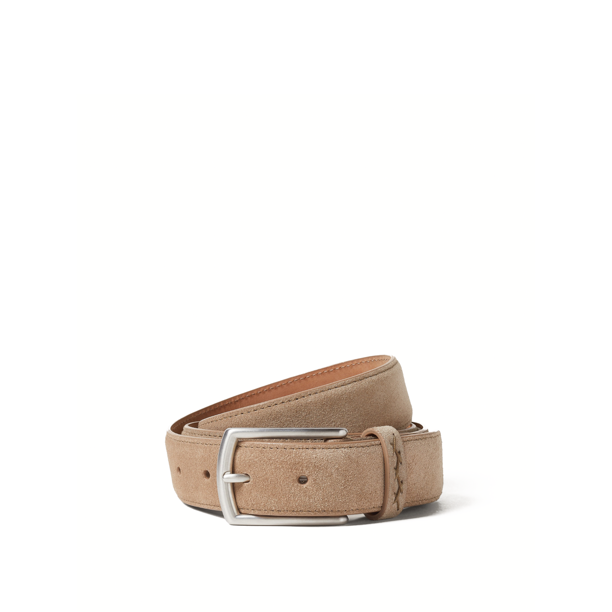 Zegna Beige Suede Belt featuring a brushed silver buckle — view 1