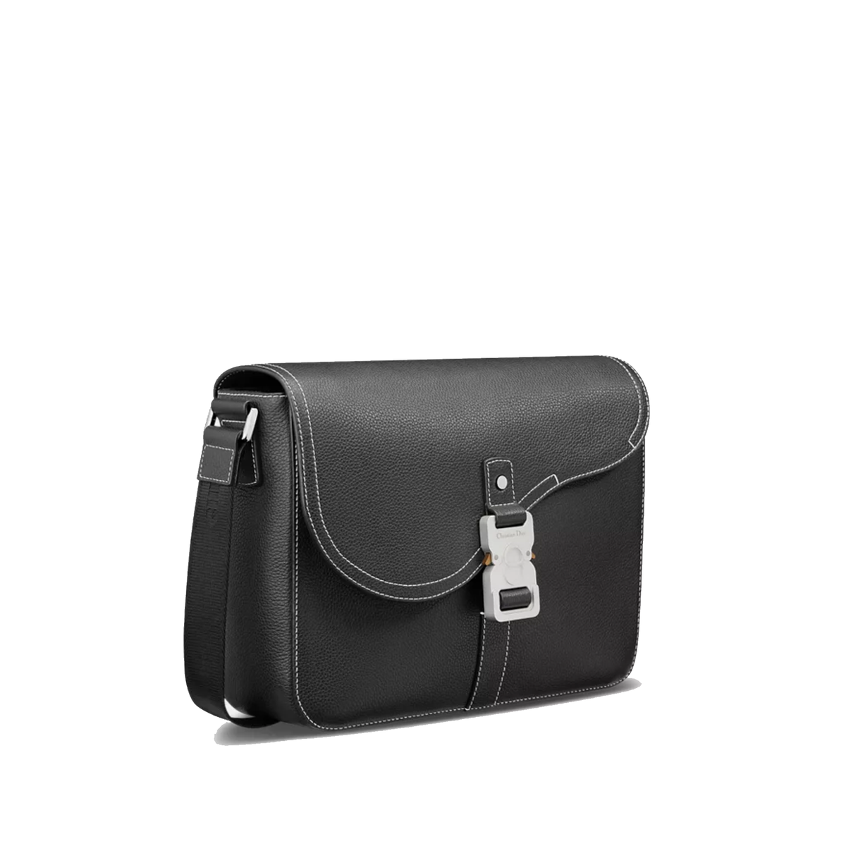 Dior Saddle Messenger Bag with Flap in black grained calfskin