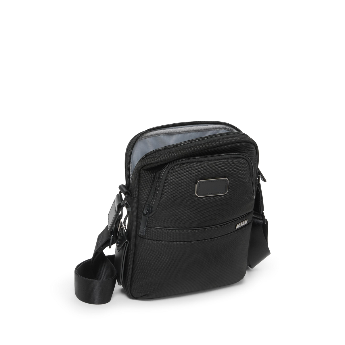 Tumi Alpha Medium Crossbody bag featuring a durable black