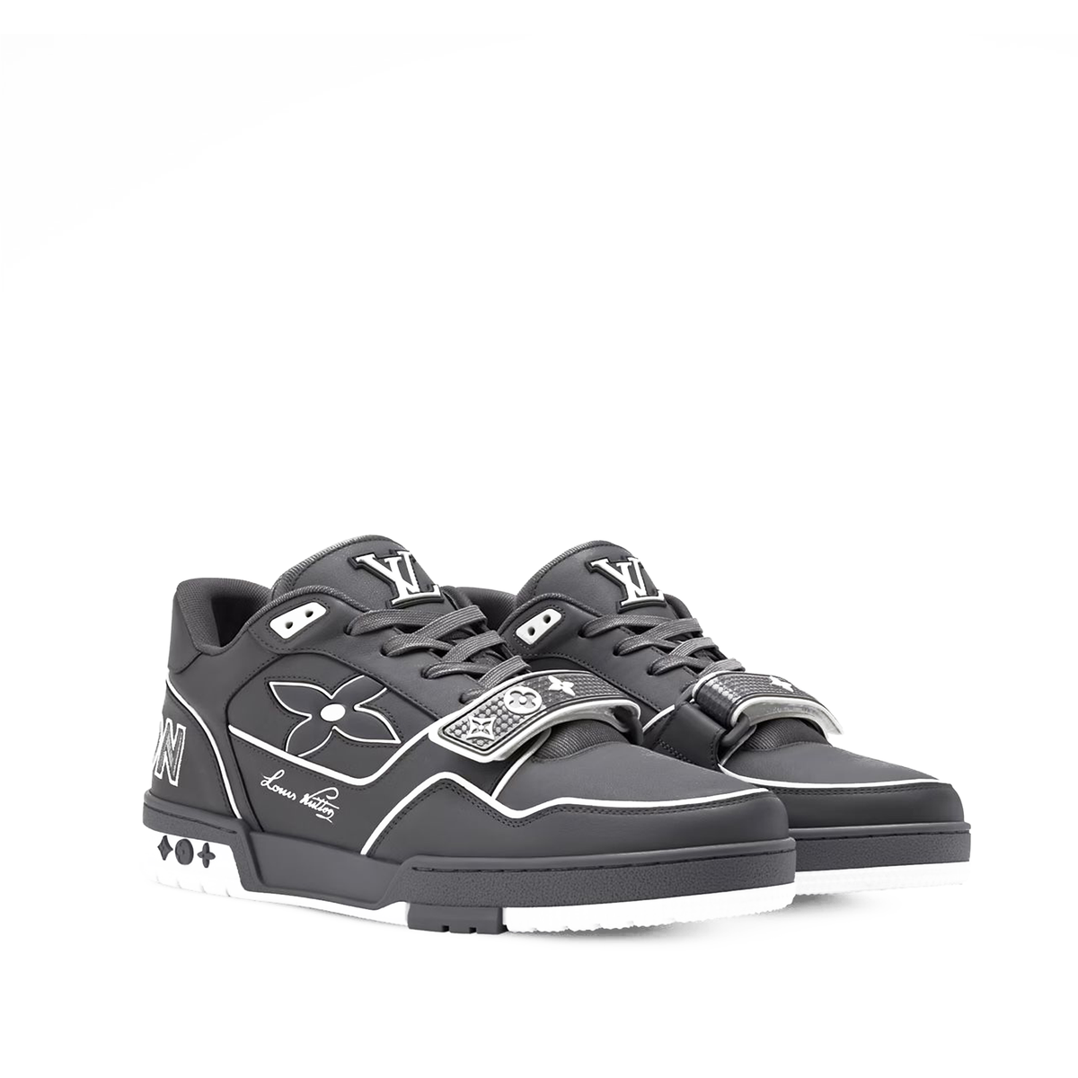 Louis Vuitton LV Trainer is a luxurious sneaker designed in calfskin with a monogram denim finish
