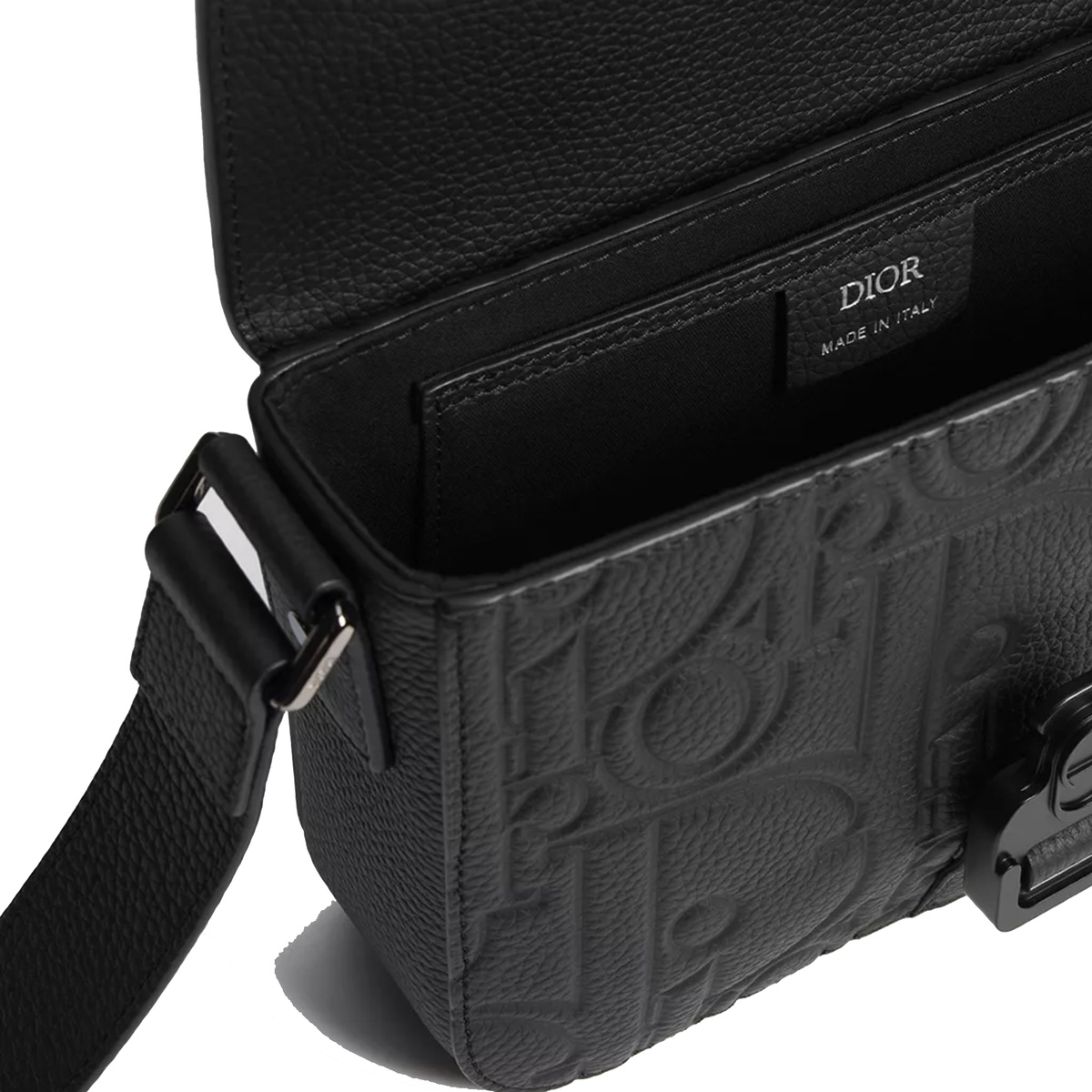 black Dior Small Saddle Messenger Bag crafted in embossed Dior Gravity leather