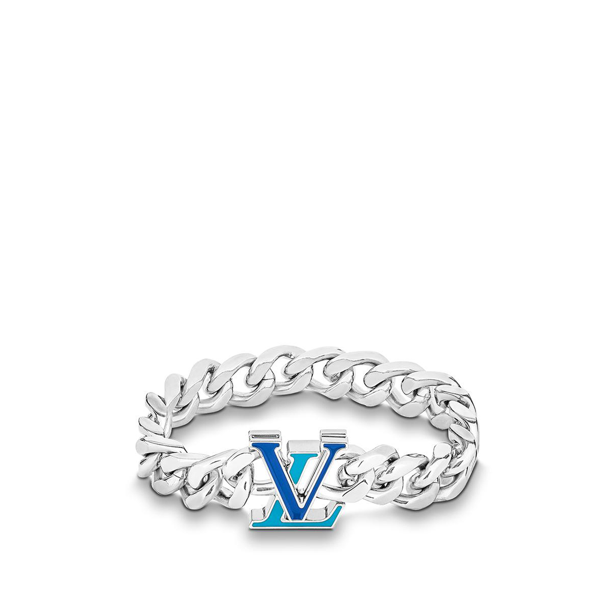 Louis Vuitton LV Chain Links bracelet in silver tone metal with a blue ename