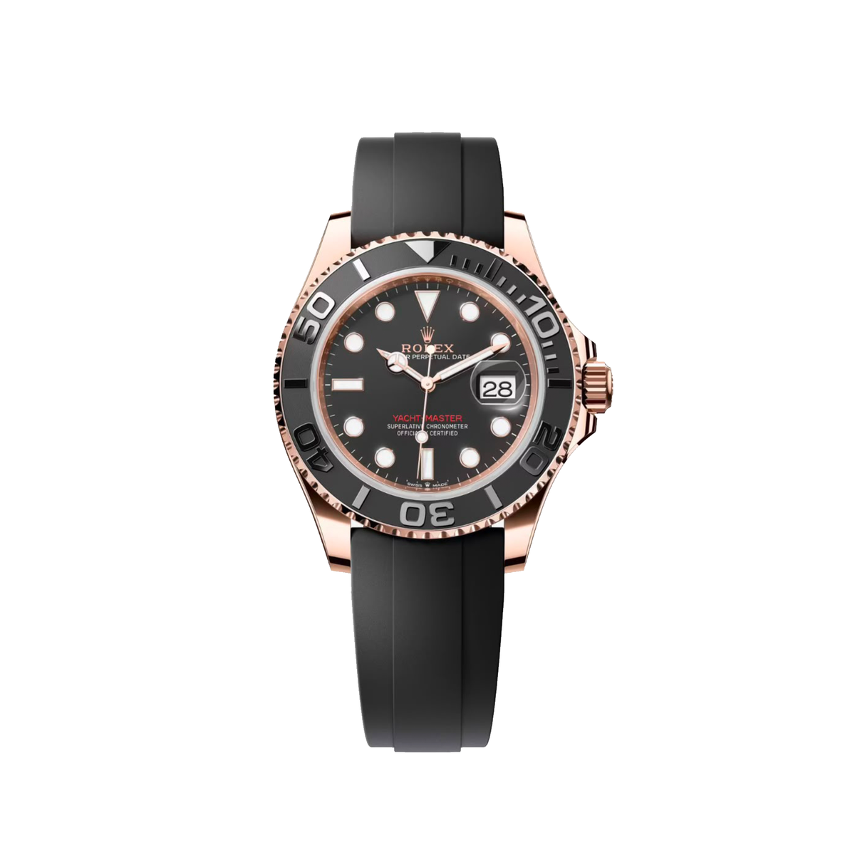 Rolex Yacht Master 40 in 18 ct Everose gold featuring an intense black dial