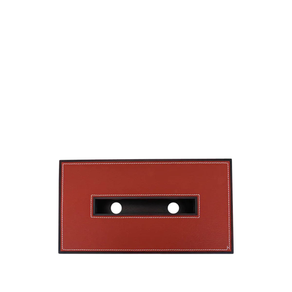 Hermes Pleiade tissue box made from solid brown mahogany wood and orange taurillon leather