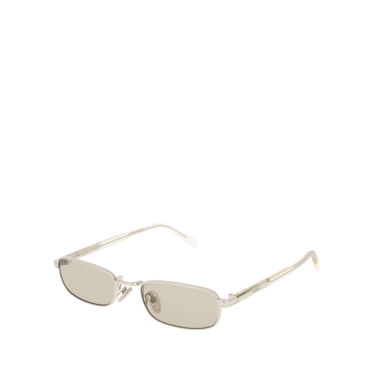 Prada PR B54S sunglasses featuring a sleek narrow rectangular silver tone metal frame — view 1