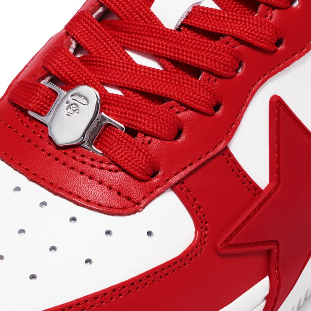 A Bathing Ape Bape Sta 6 low top sneakers in white and red leather