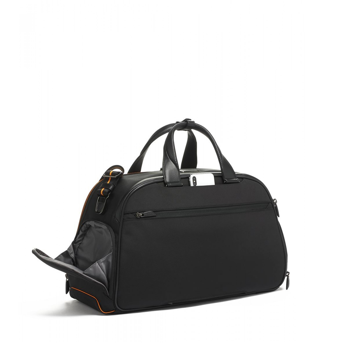 TUMI McLaren Quantum Duffel Bag in black with signature papaya orange accents — view 2