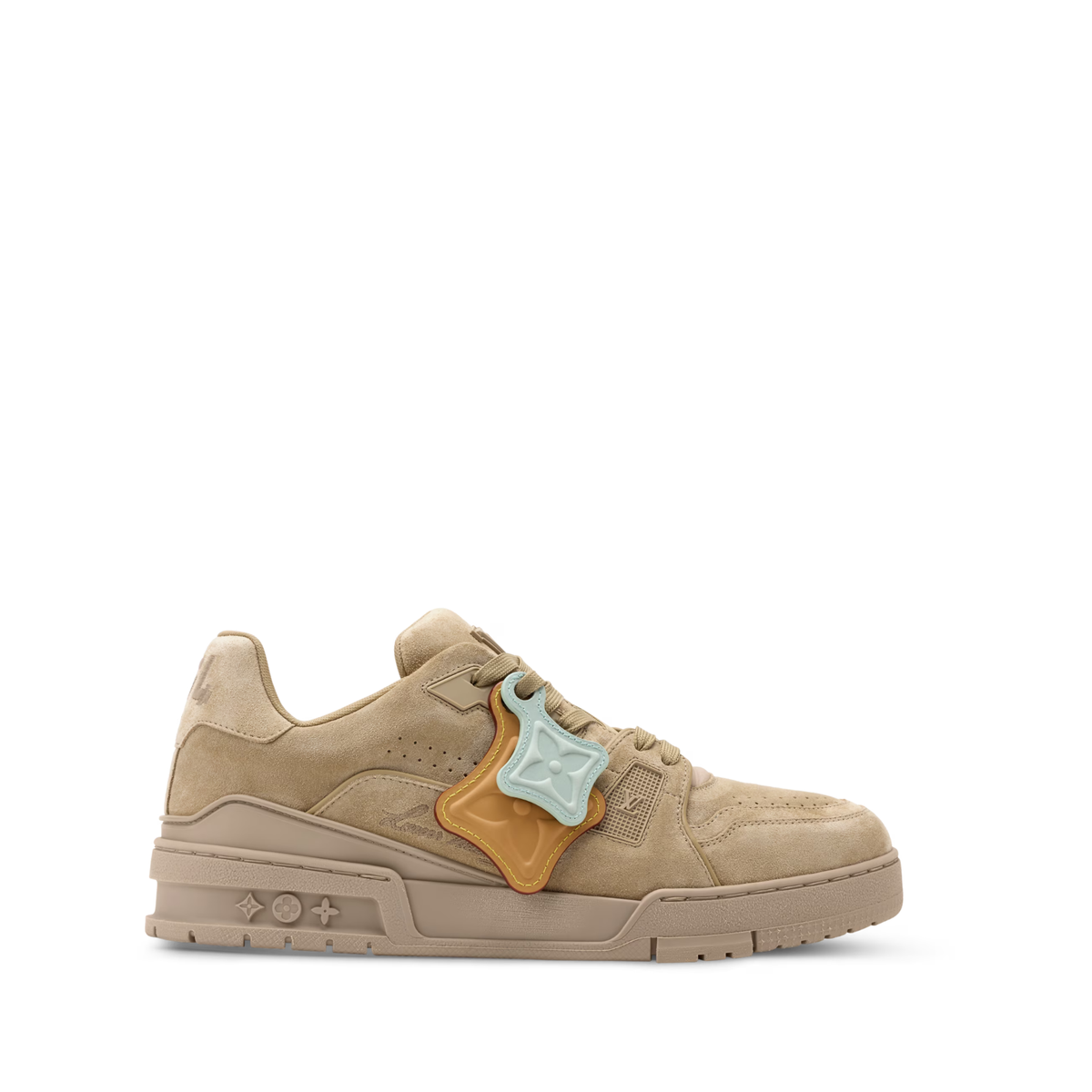 Louis Vuitton LV Trainer Distressed Sneakers in beige suede calf leather